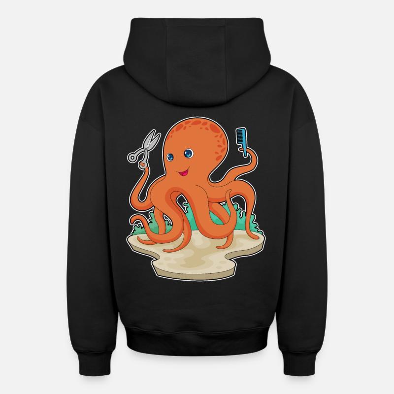 Octopus Coiffeur Ciseaux - Sweat à capuche unisexe zippé oversize épais SPREAD - noir
