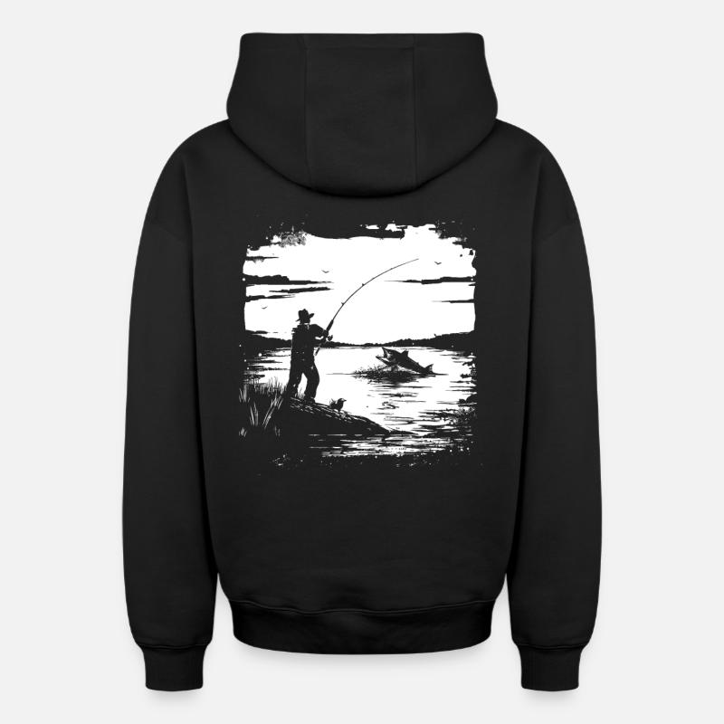 Graphique de pêche - Sweat à capuche unisexe zippé oversize épais SPREAD - noir