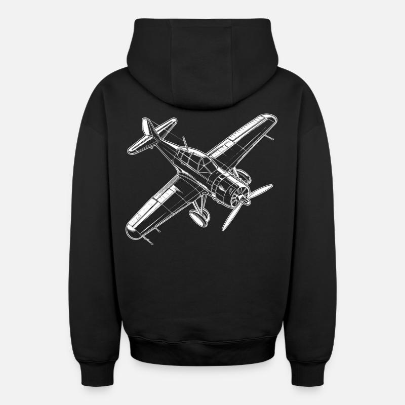 Avion à hélice - Sweat à capuche unisexe zippé oversize épais SPREAD - noir