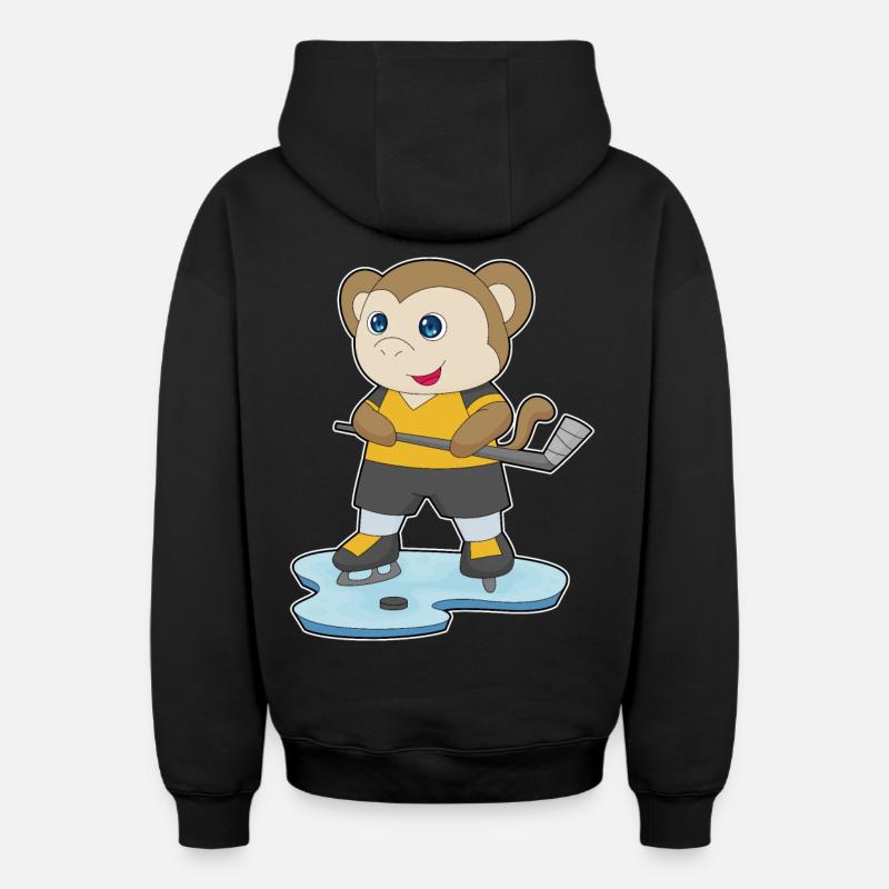 Affe Eishockey Eishockeyschläger - Oversized Heavyweight Unisex Zip Hoodie - Schwarz