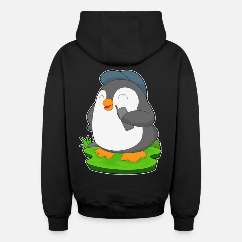 Penguin Microphone - Sweat à capuche unisexe zippé oversize épais SPREAD - noir