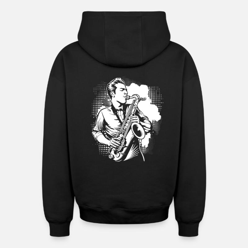 Saxophone Garçon - Sweat à capuche unisexe zippé oversize épais SPREAD - noir