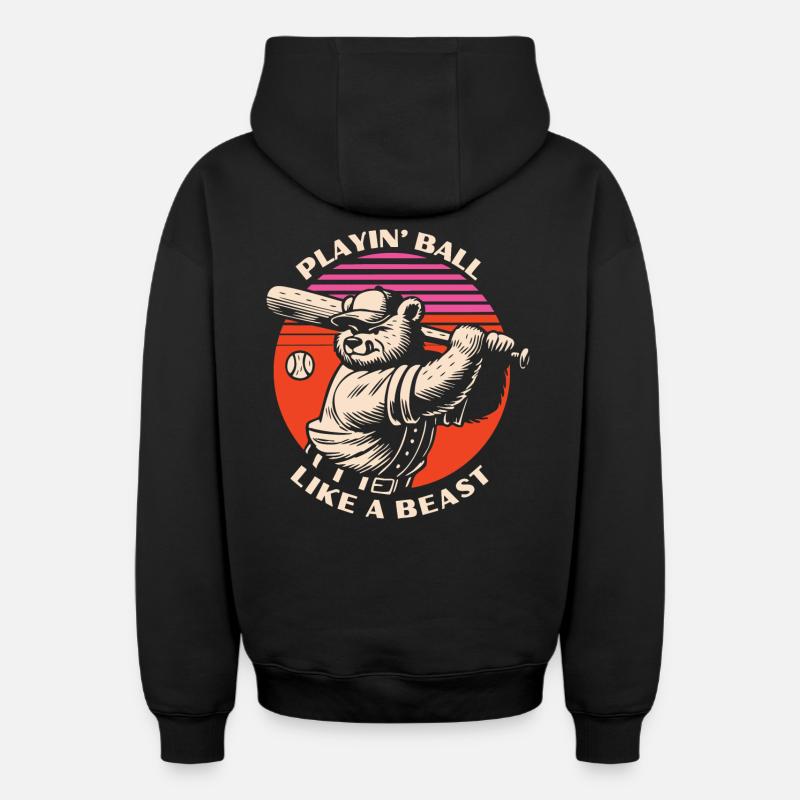 Baseball bête ours - Sweat à capuche unisexe zippé oversize épais SPREAD - noir