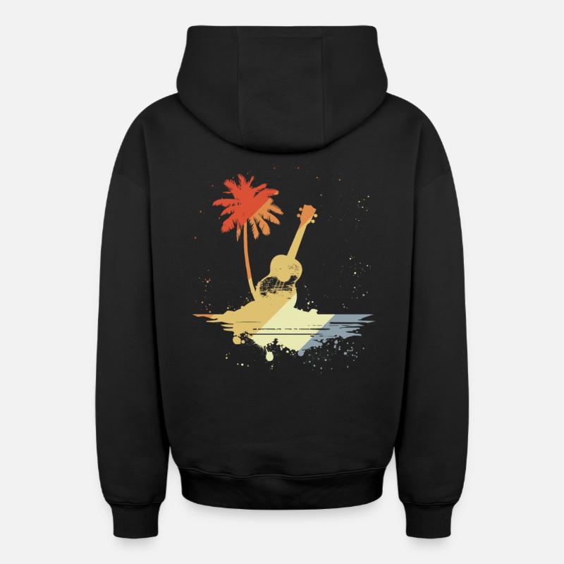 Ukulélé Style Rétro - Sweat à capuche unisexe zippé oversize épais SPREAD - noir