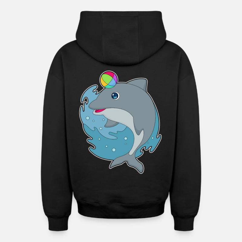 Water-polo Dolphin - Sweat à capuche unisexe zippé oversize épais SPREAD - noir