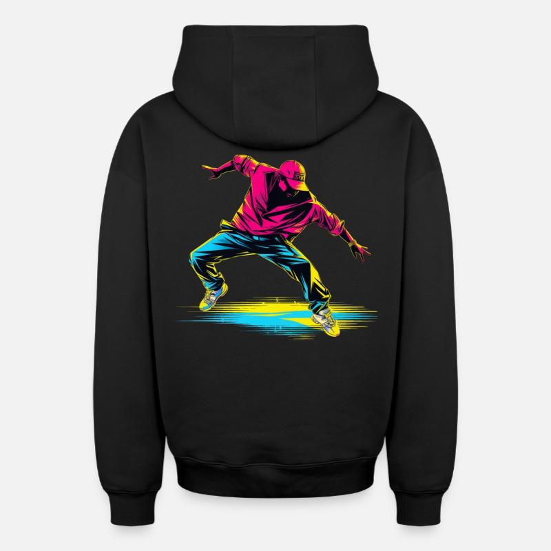 Breakdance Rétrowave - Sweat à capuche unisexe zippé oversize épais SPREAD - noir