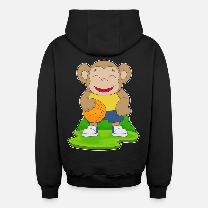 Singe Basketteur Basketteur - Sweat à capuche unisexe zippé oversize épais SPREAD - noir