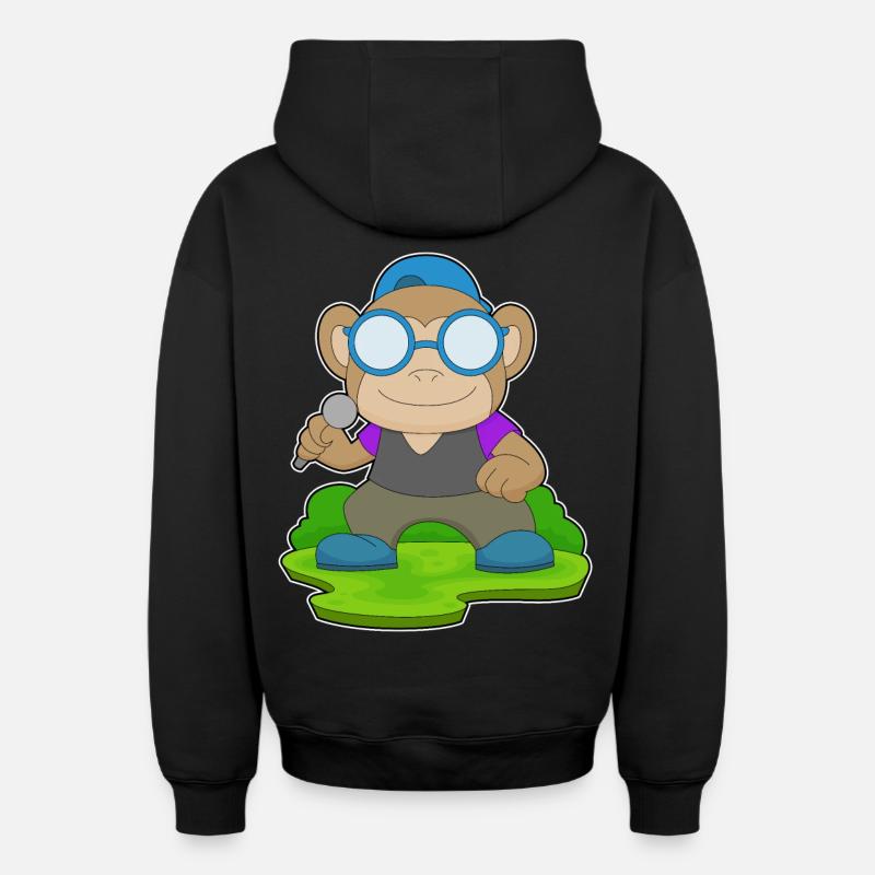 Singe Singe Microphone Chant - Sweat à capuche unisexe zippé oversize épais SPREAD - noir