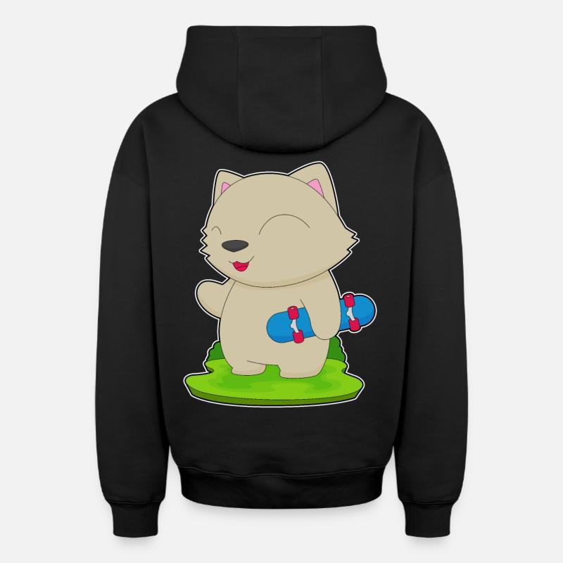 Chat Skater Skateboard - Sweat à capuche unisexe zippé oversize épais SPREAD - noir