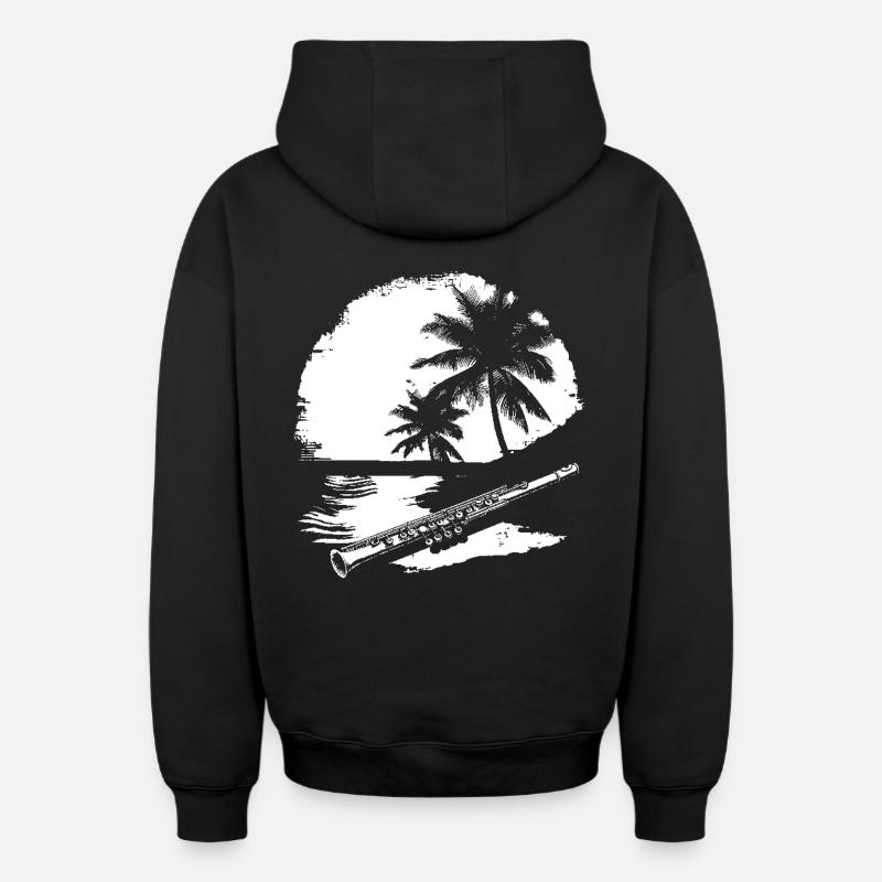 Flûte graphique - Sweat à capuche unisexe zippé oversize épais SPREAD - noir