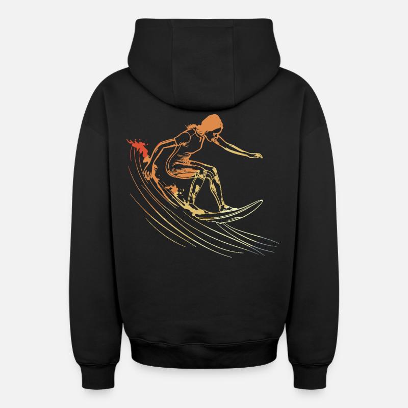 Dessin de fille surfeuse - Sweat à capuche unisexe zippé oversize épais SPREAD - noir