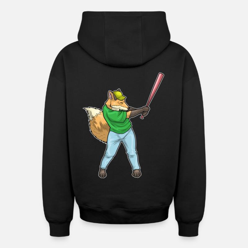 Fuchs Baseball Baseballschläger - Oversized Heavyweight Unisex Zip Hoodie - Schwarz