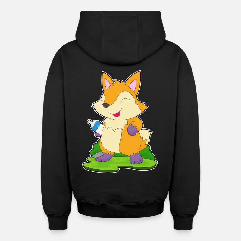 Fox Lait Biberon - Sweat à capuche unisexe zippé oversize épais SPREAD - noir