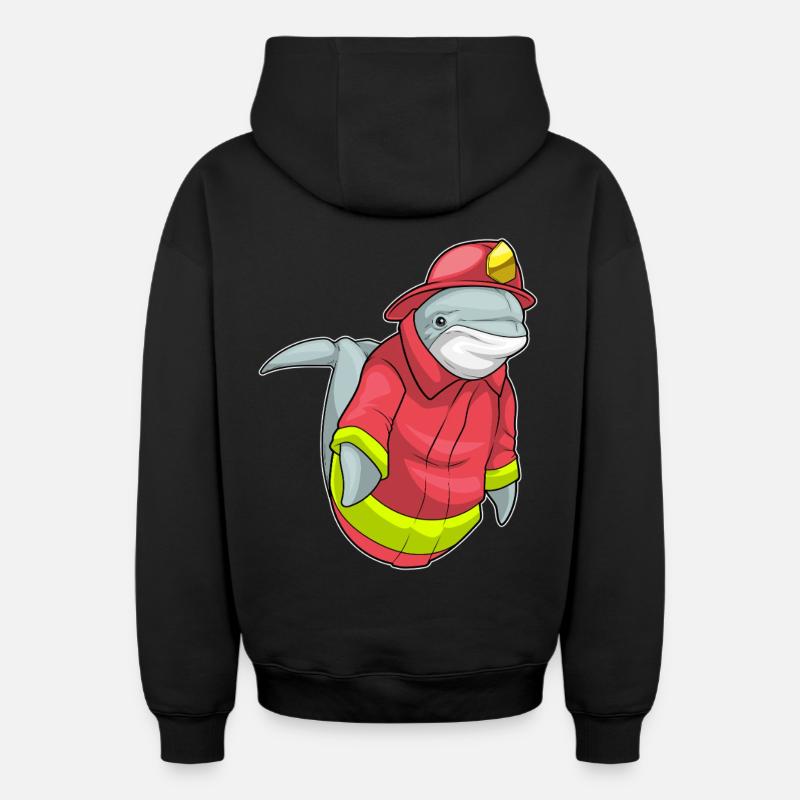 Dolphin Pompier Pompier Brigade - Sweat à capuche unisexe zippé oversize épais SPREAD - noir