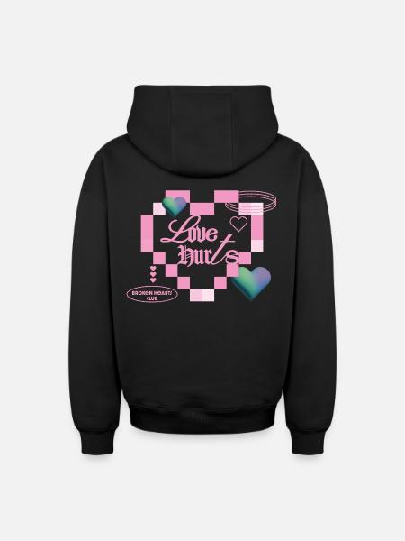 Love hurts - Oversized Heavyweight Unisex Zip Hoodie - black