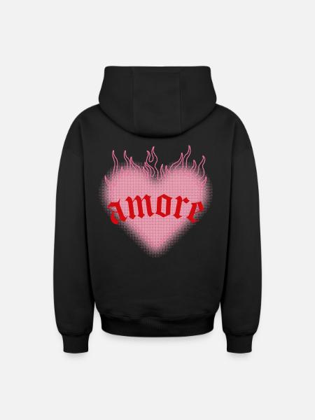 Burning love - Oversized Heavyweight Unisex Zip Hoodie - black
