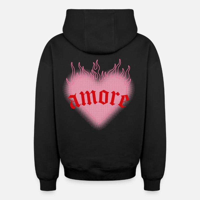 L’amour brûlant - Sweat à capuche unisexe zippé oversize épais SPREAD - noir