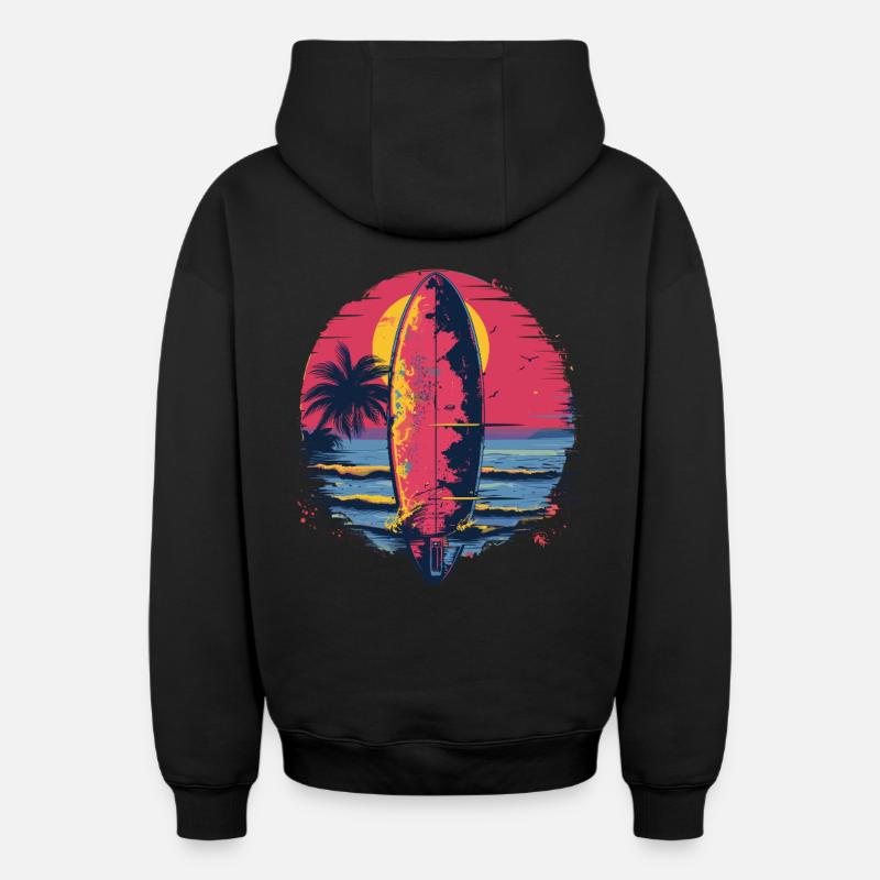 Planche de surf Synthwave - Sweat à capuche unisexe zippé oversize épais SPREAD - noir