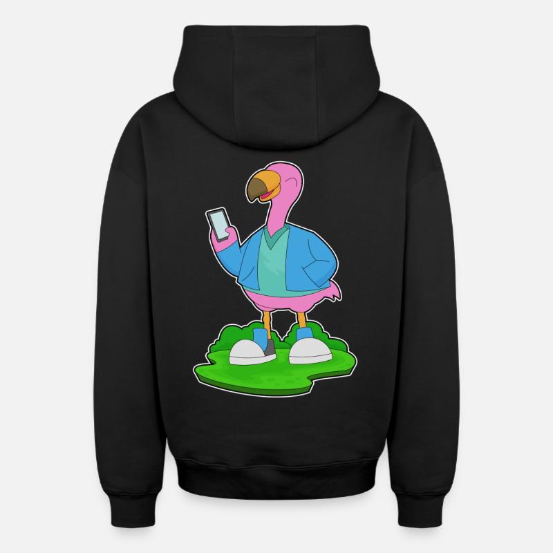 Téléphone portable Flamingo - Sweat à capuche unisexe zippé oversize épais SPREAD - noir