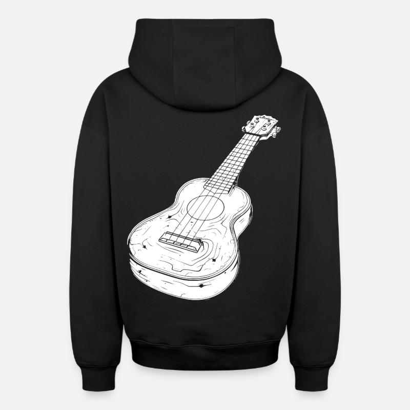Dessin de ukulélé - Sweat à capuche unisexe zippé oversize épais SPREAD - noir