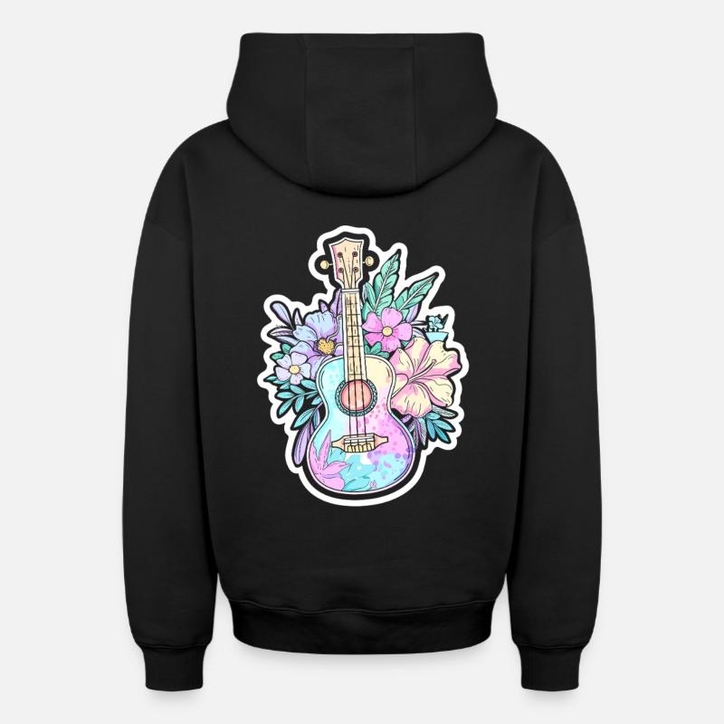 Ukulélé Style BD - Sweat à capuche unisexe zippé oversize épais SPREAD - noir