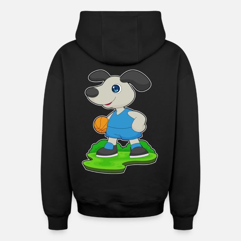 Chien Basketteur Basketteur - Sweat à capuche unisexe zippé oversize épais SPREAD - noir