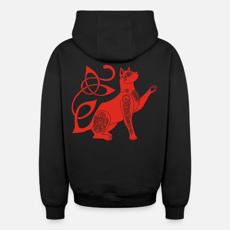 Chat rouge celte - Sweat à capuche unisexe zippé oversize épais SPREAD - noir