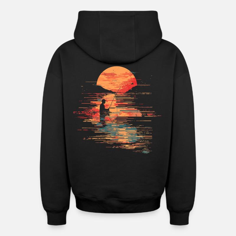 Illustration de pêche - Sweat à capuche unisexe zippé oversize épais SPREAD - noir