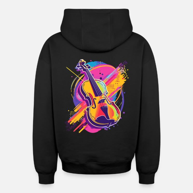 Dessin animé de violon - Sweat à capuche unisexe zippé oversize épais SPREAD - noir