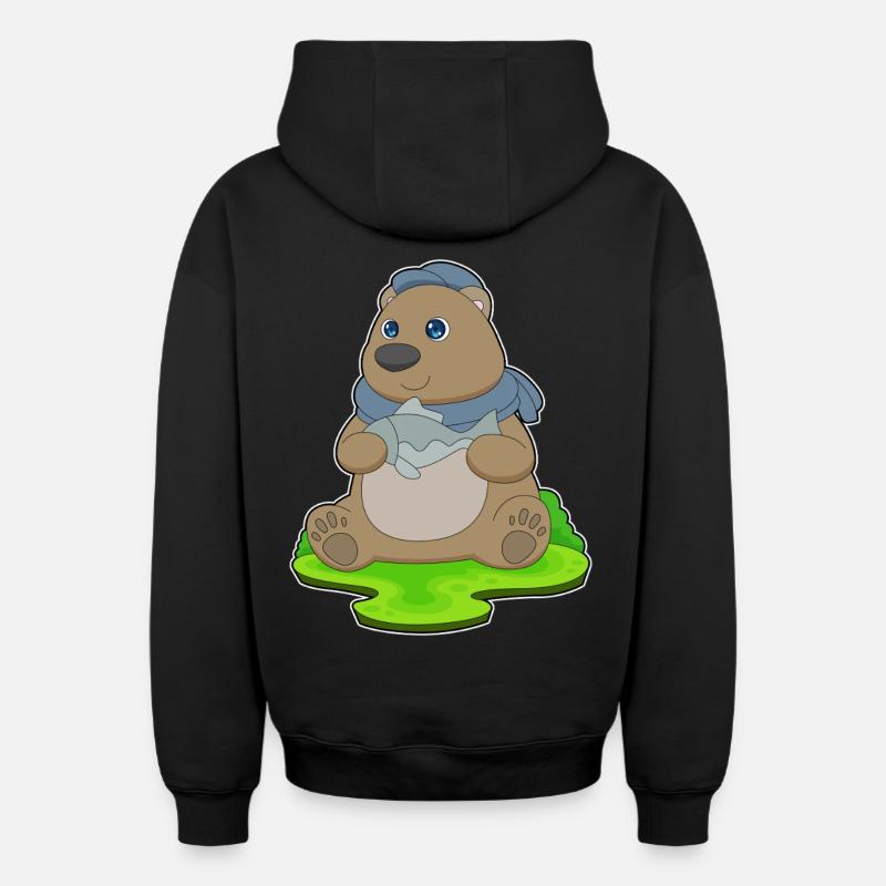 Poisson-ours - Sweat à capuche unisexe zippé oversize épais SPREAD - noir