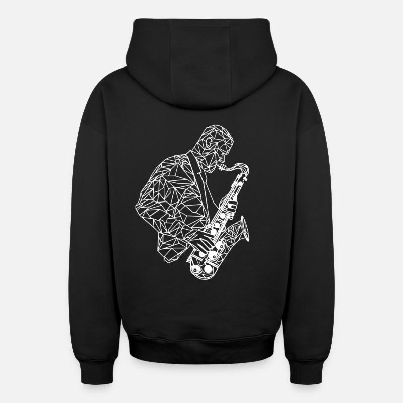 Dessin de saxophoniste - Sweat à capuche unisexe zippé oversize épais SPREAD - noir