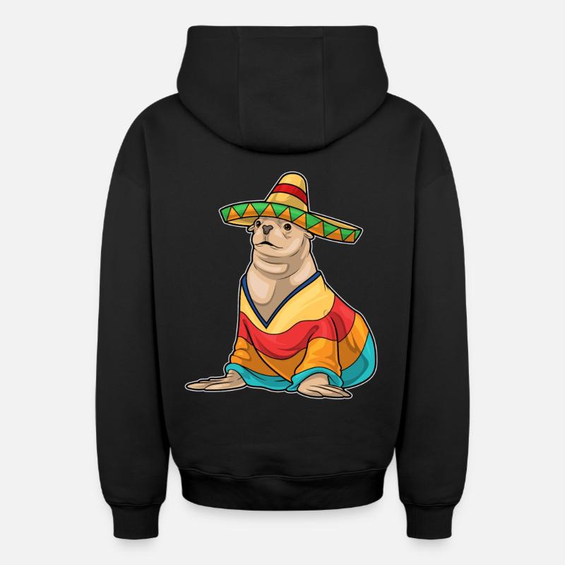 Chapeau mexicain de phoque - Sweat à capuche unisexe zippé oversize épais SPREAD - noir