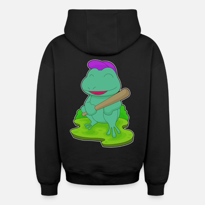 Grenouille Baseball Batte de Baseball - Sweat à capuche unisexe zippé oversize épais SPREAD - noir