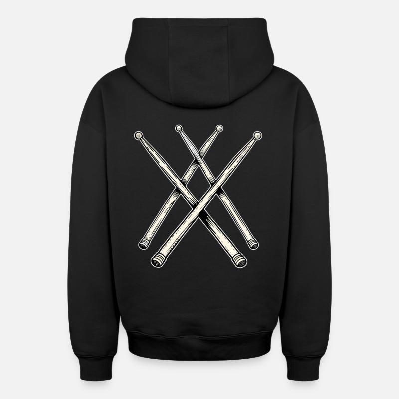 Dessin au trait des baguettes - Sweat à capuche unisexe zippé oversize épais SPREAD - noir