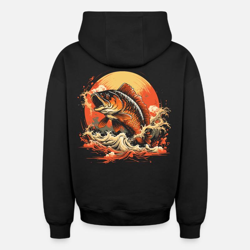 Illustration de pêche - Sweat à capuche unisexe zippé oversize épais SPREAD - noir