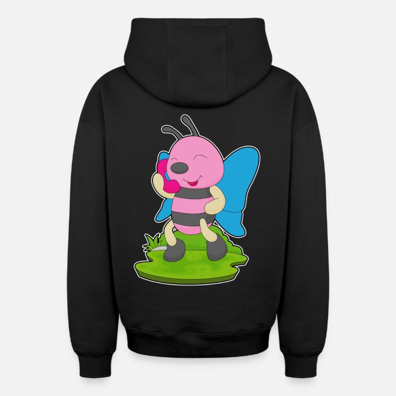 Téléphone papillon - Sweat à capuche unisexe zippé oversize épais SPREAD - noir