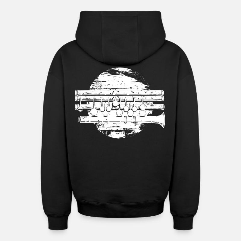 Dessin de flûte traversière - Sweat à capuche unisexe zippé oversize épais SPREAD - noir
