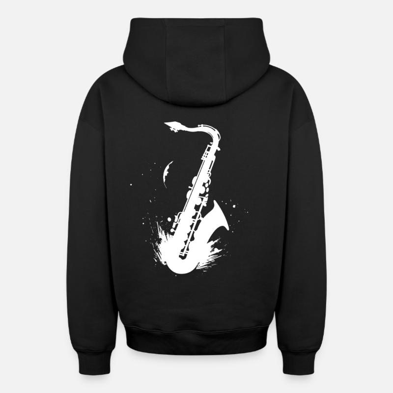 Graphisme pour saxophone - Sweat à capuche unisexe zippé oversize épais SPREAD - noir