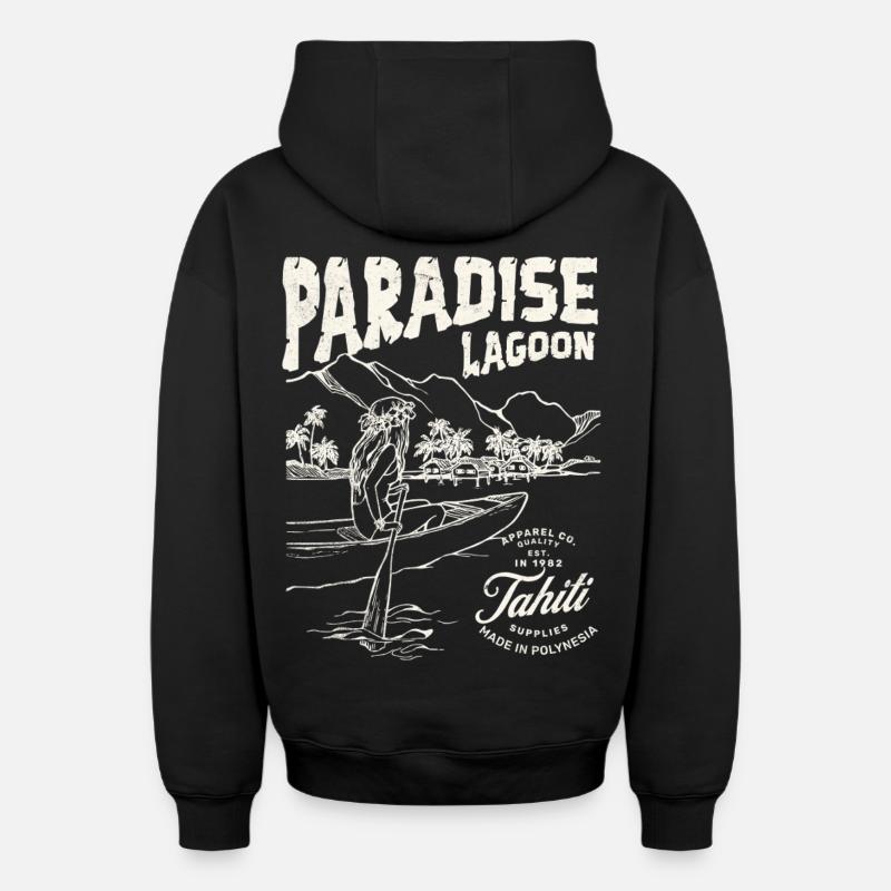 Paradise Lagoon Illustration - Sweat à capuche unisexe zippé oversize épais SPREAD - noir