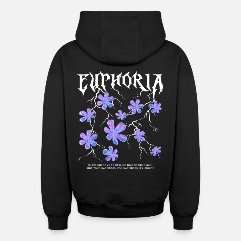 Euphorie Blitzblumen - Oversized Heavyweight Unisex Zip Hoodie - Schwarz