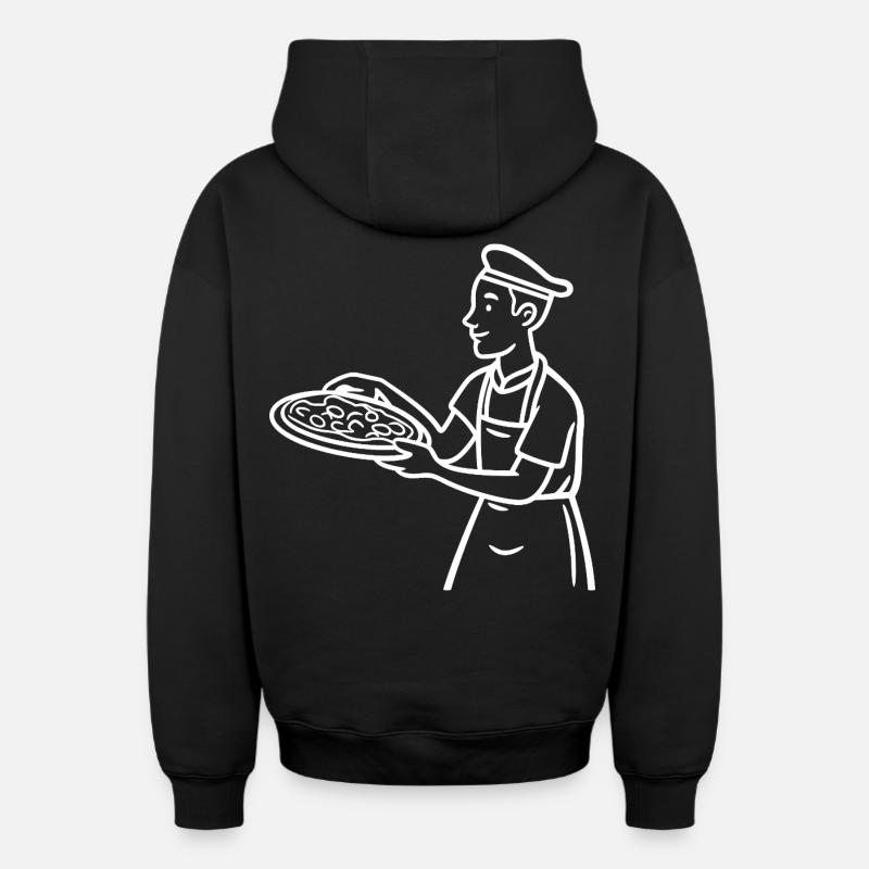 Dessin de boulanger à pizza - Sweat à capuche unisexe zippé oversize épais SPREAD - noir