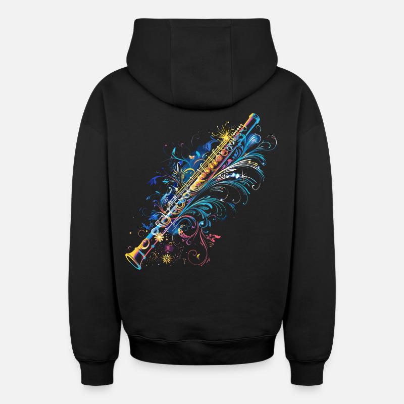 Flûte Bande dessinée - Sweat à capuche unisexe zippé oversize épais SPREAD - noir