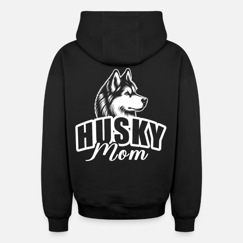 « Maman husky » - Sweat à capuche unisexe zippé oversize épais SPREAD - noir