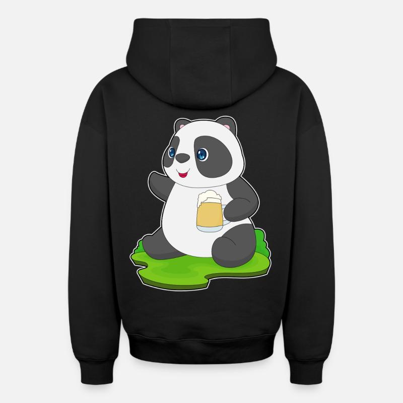 Panda Bier - Oversized Heavyweight Unisex Zip Hoodie - Schwarz