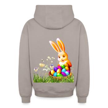 Osterhase mit bunten Eiern - Oversized Heavyweight Unisex Zip Hoodie - Taupe - Hinten - AI Model Male 178 light (178cm)
