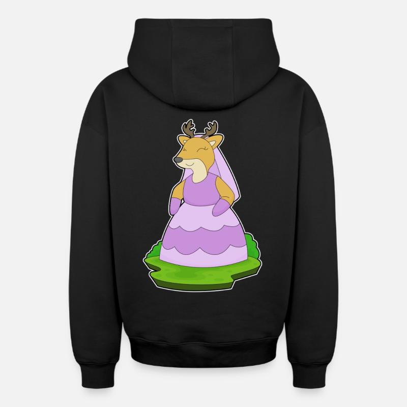Cerf Voile de mariée Mariage - Sweat à capuche unisexe zippé oversize épais SPREAD - noir