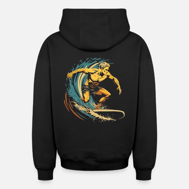 Graphisme Surfer - Sweat à capuche unisexe zippé oversize épais SPREAD - noir