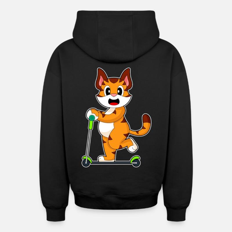 Tiger Scooter - Oversized Heavyweight Unisex Zip Hoodie - Schwarz