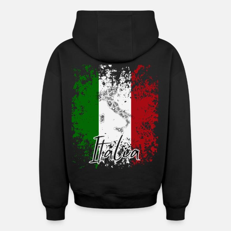 Drapeau italien, fierté italienne - Sweat à capuche unisexe zippé oversize épais SPREAD - noir