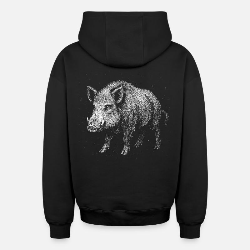 Wild boar - Oversized Heavyweight Unisex Zip Hoodie - black